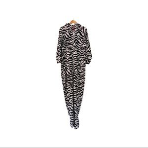 Women’s Zebra Zip-up Footed Onsie with Hood